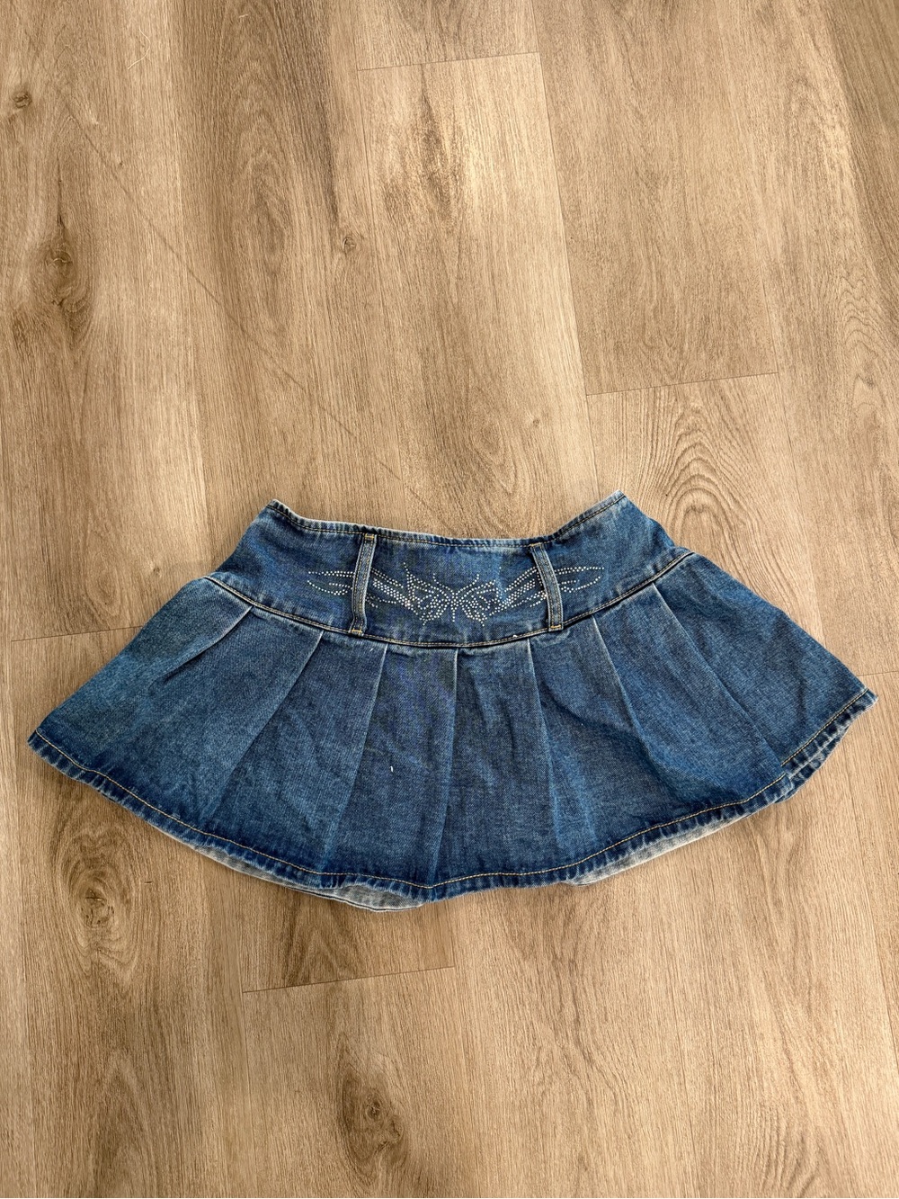 Y2K embellished crystal Denim Pleated Mini Skirt
